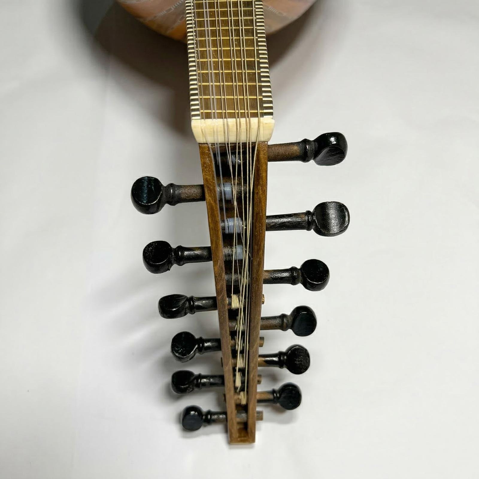 Front view of Mahmoud Haddad 1990 Oud pegbox